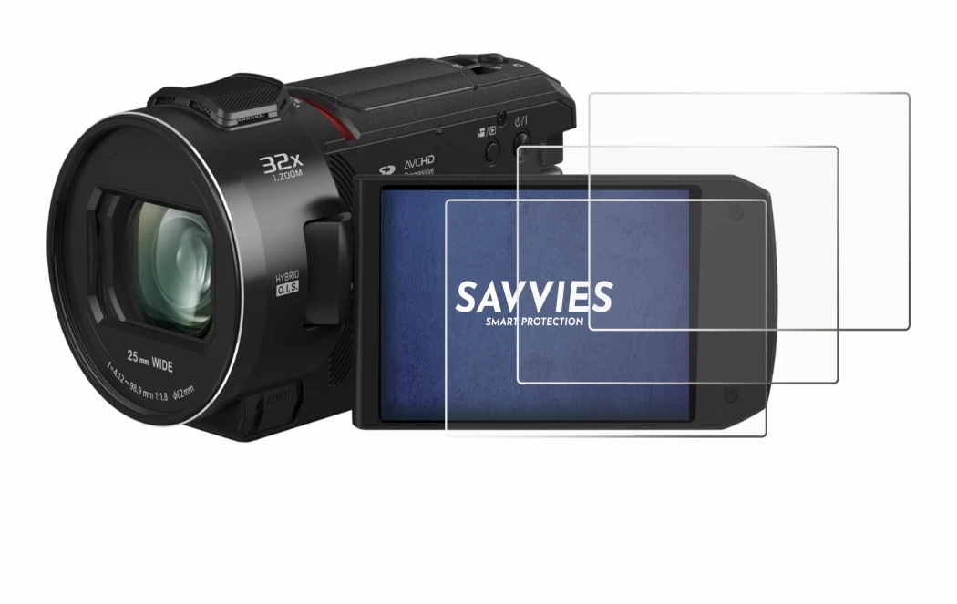 Image of the device Panasonic HC-VX3 with a wide variety of screen protectors.