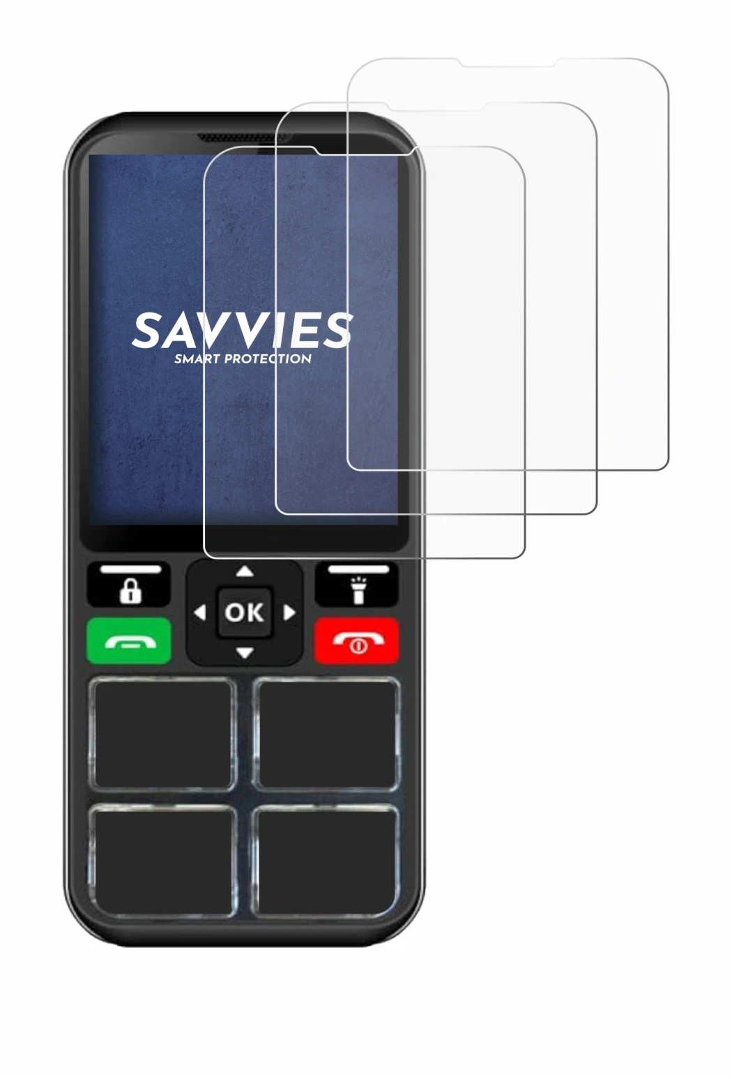 Image of the device Geemarc CL8000 with a wide variety of screen protectors.