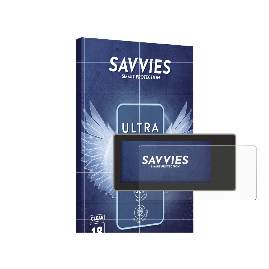 Front side of a product packaging with the brand logo Savvies. Next to it is the device Acta Berg Radio shown with the corresp