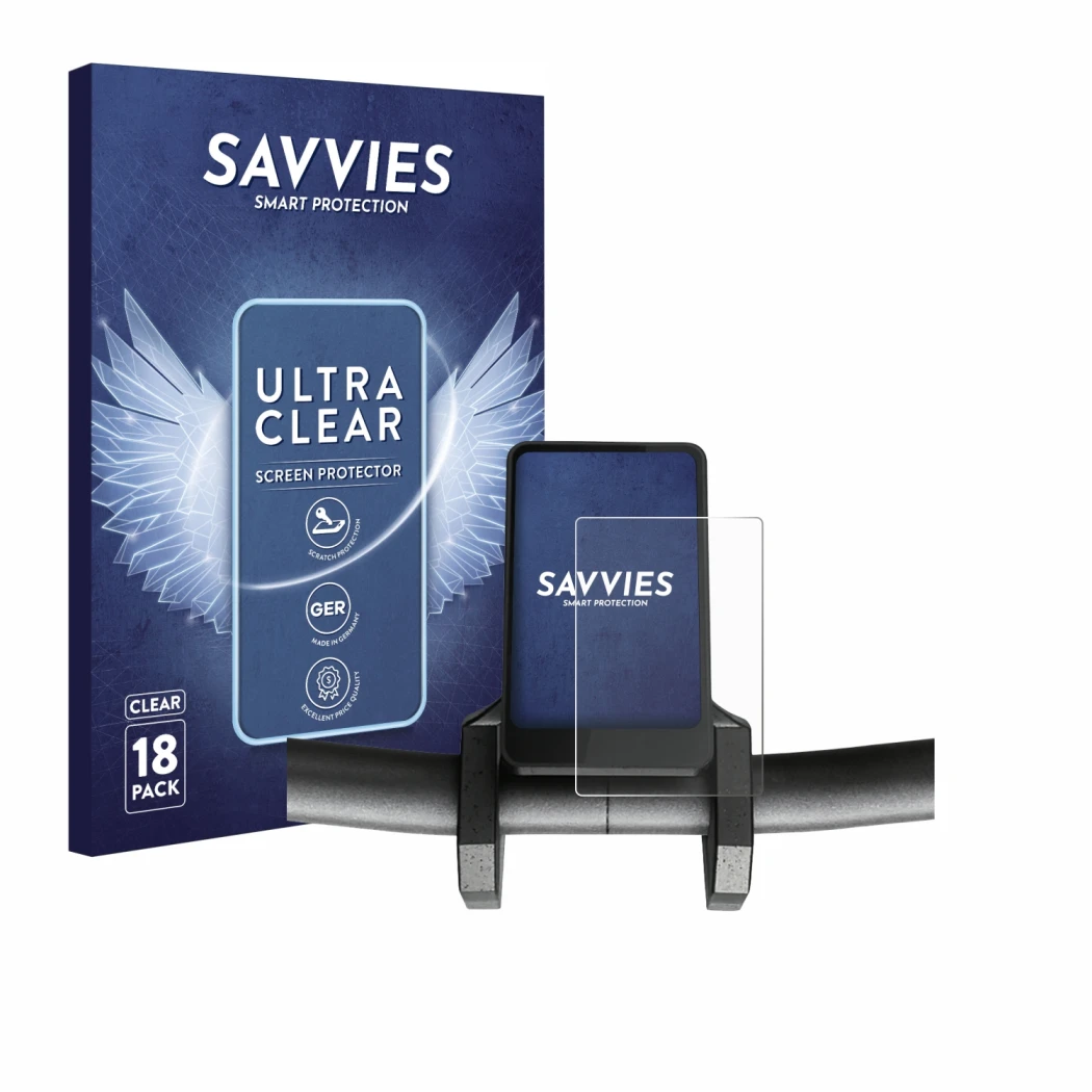 Front side of a product packaging with the brand logo Savvies. Next to it is the device Joyor T6 shown with the corresponding 
