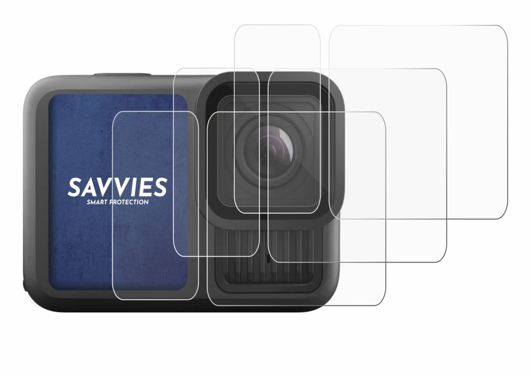 Image of the device GoPro Hero 13 Black Ultra Wide Edition with a wide variety of screen protectors.