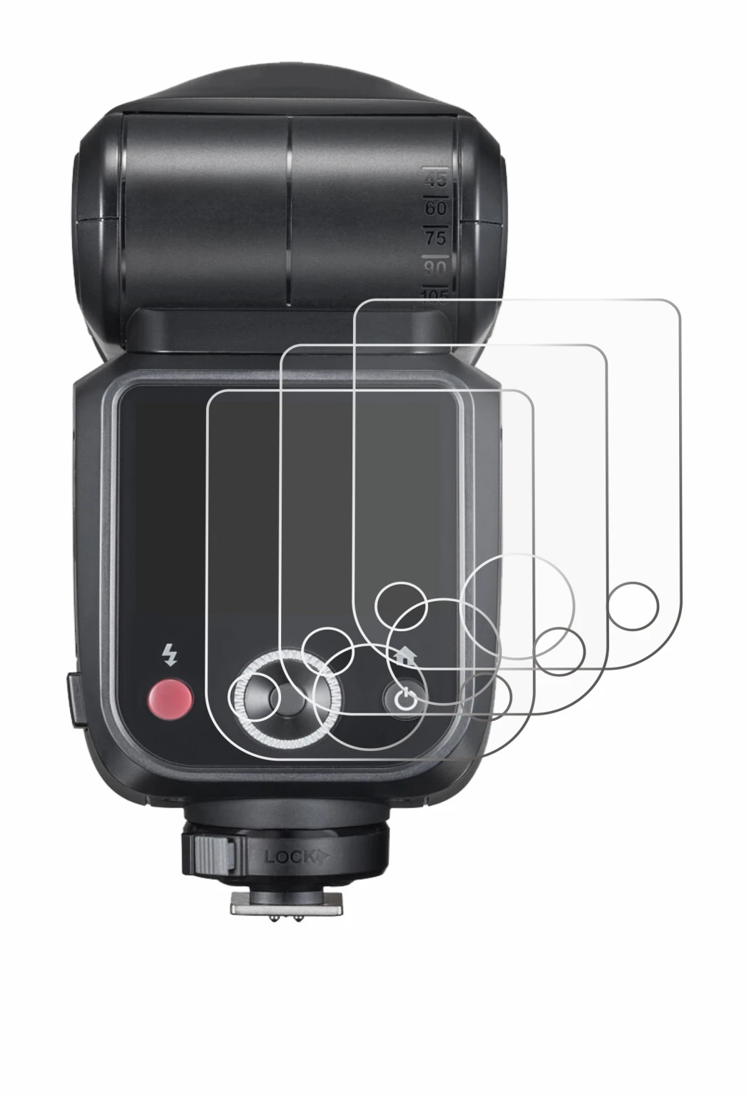 Image of the device Godox V100 with a wide variety of screen protectors.