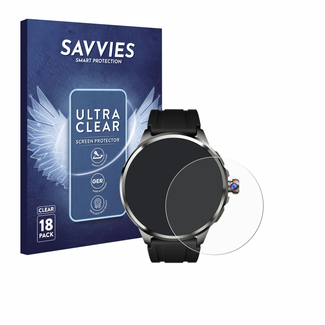 Front side of a product packaging with the brand logo Savvies. Next to it is the device Rogbid Model R2 Ultra shown with the c