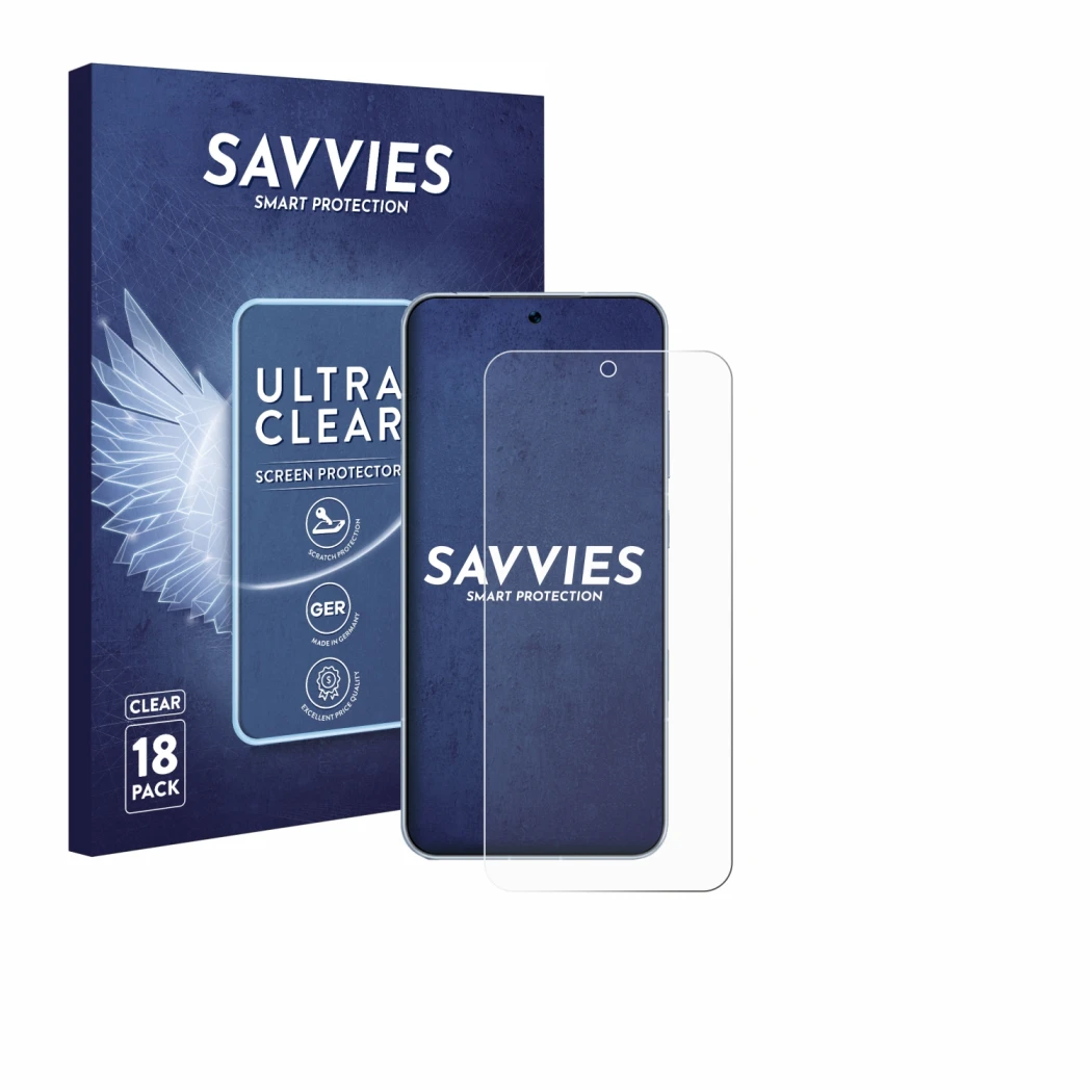 Front side of a product packaging with the brand logo Savvies. Next to it is the device Honor Win RT shown with the correspond