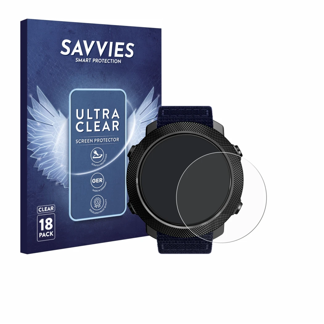 Front side of a product packaging with the brand logo Savvies. Next to it is the device North Edge Apache 3 shown with the cor
