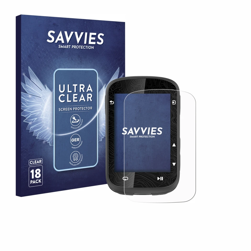 Front side of a product packaging with the brand logo Savvies. Next to it is the device CooSpo CS600-BK shown with the corresp