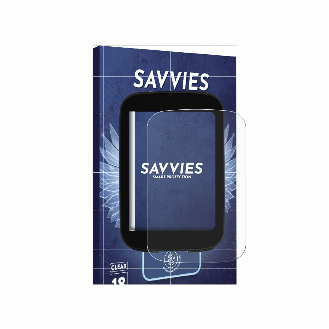 Front side of a product packaging with the brand logo Savvies. Next to it is the device Bikevee ‎BKV300B 2.4