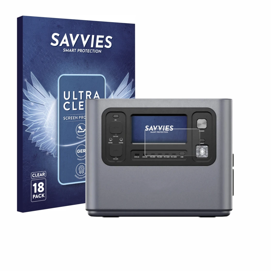 Front side of a product packaging with the brand logo Savvies. Next to it is the device Aferiy P280 shown with the correspondi