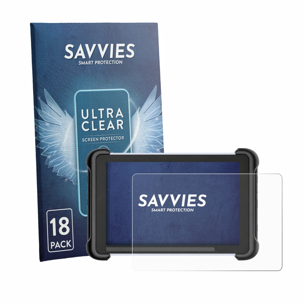 Front side of a product packaging with the brand logo Savvies. Next to it is the device MUCAR 892BT shown with the correspondi