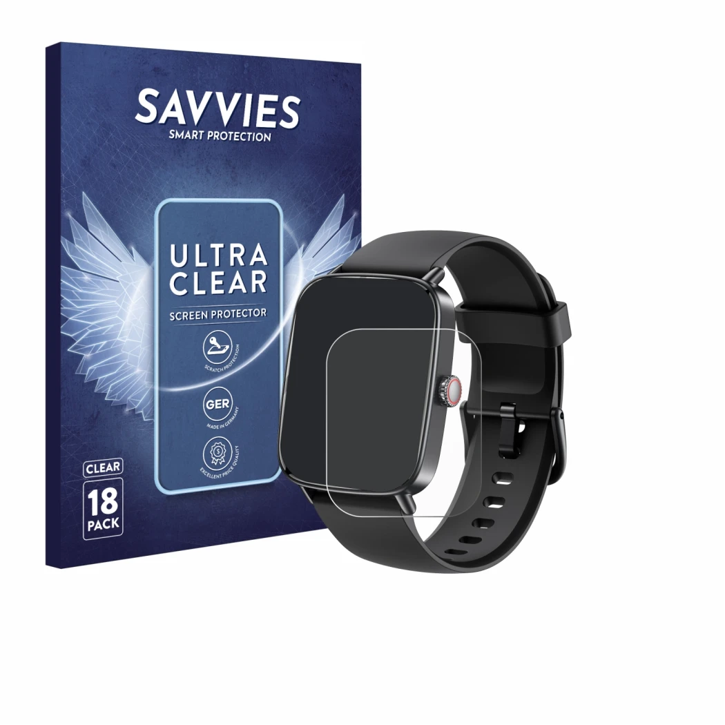 Front side of a product packaging with the brand logo Savvies. Next to it is the device Gydom IDW28 1.85