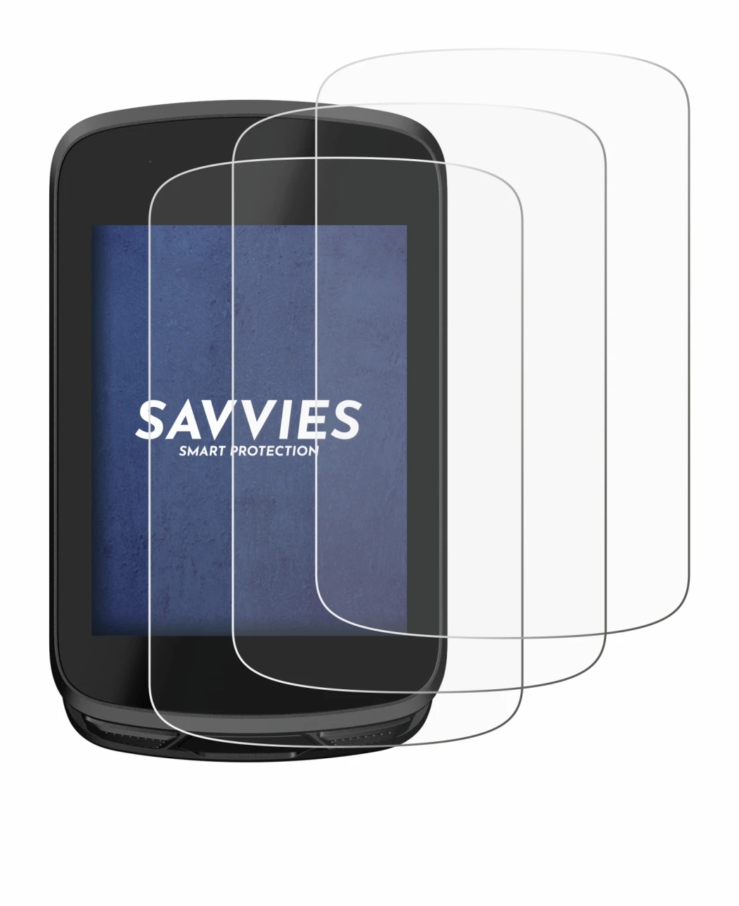 Image of the device Magene C606 Pro with a wide variety of screen protectors.