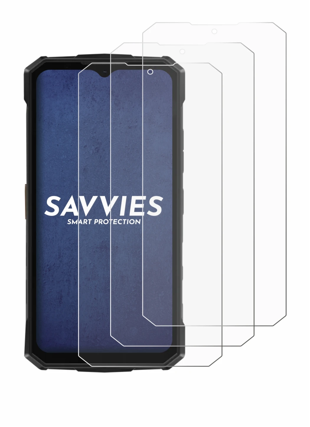 Image of the device Doogee Fire 5 Pro with a wide variety of screen protectors.