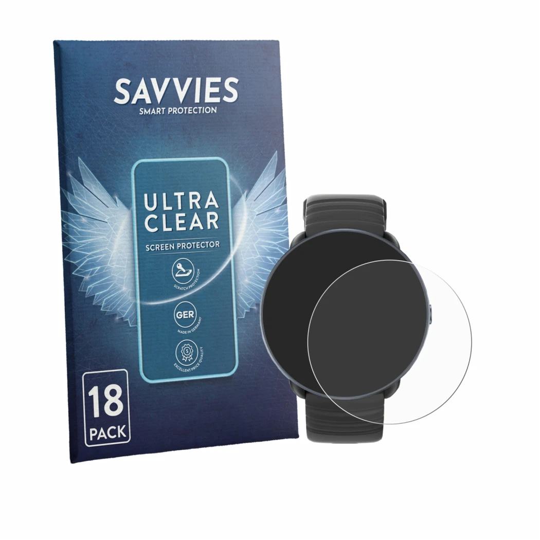 Front side of a product packaging with the brand logo Savvies. Next to it is the device Parsonver PSSW9 shown with the corresp