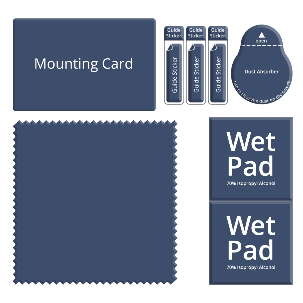 Components of the accessory set including cleaning and microfiber cloth.