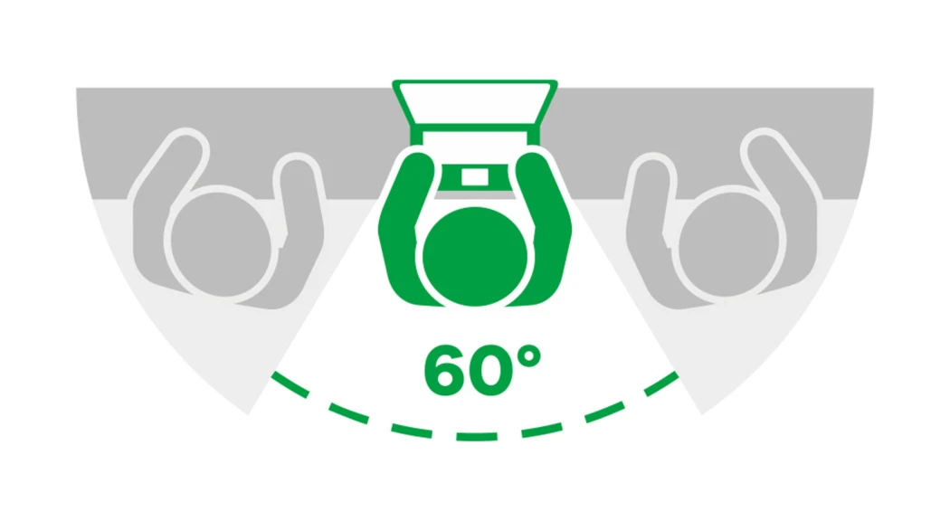 Symbolic image with device and privacy filter: 60° visible area, 30° blocked on each side.