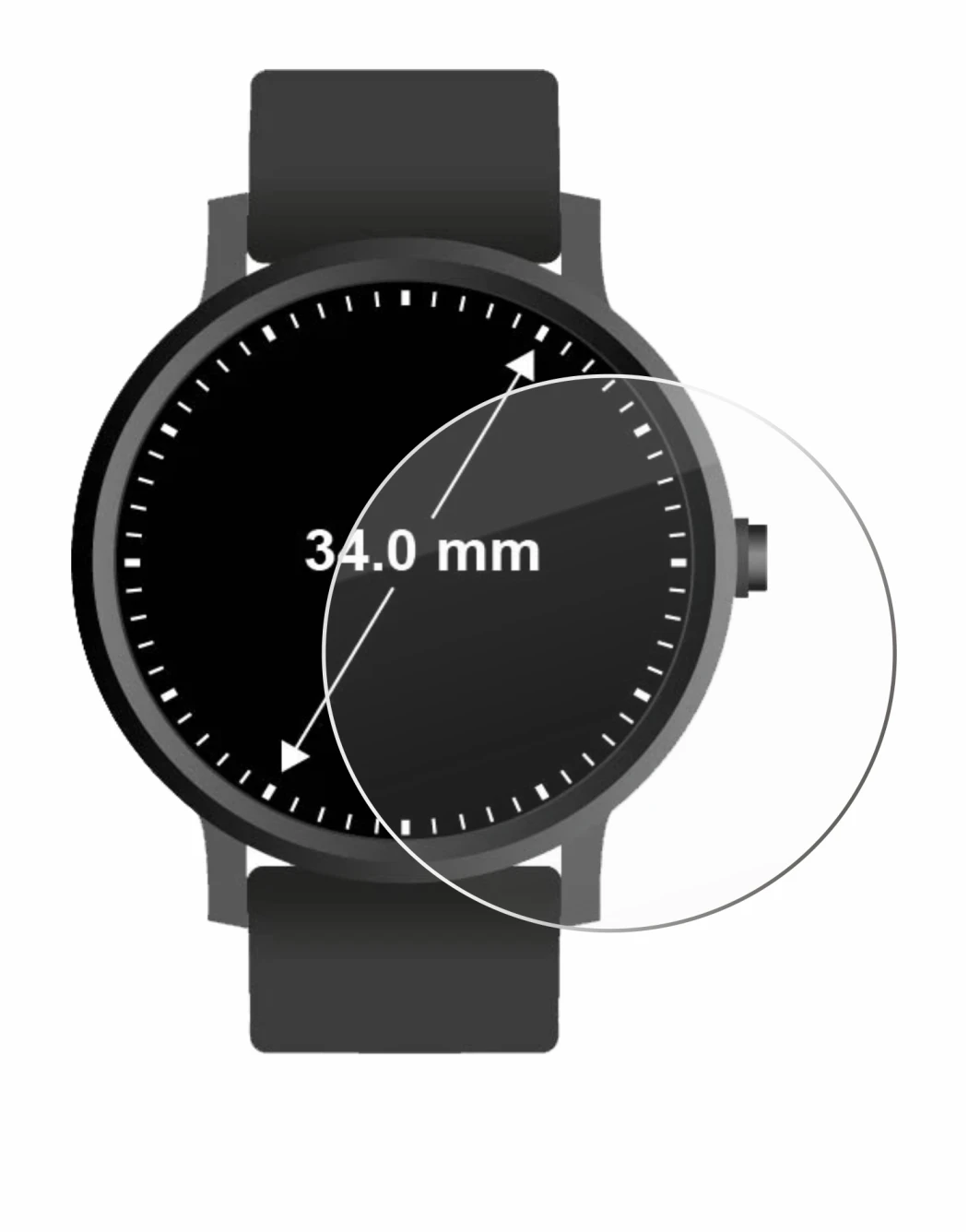 Image of the device Watches (Circular, ø: 34 mm) with a wide variety of screen protectors.