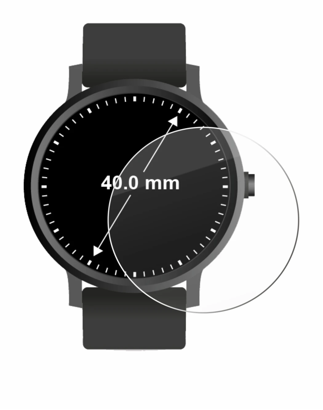 Image of the device Watches (Circular, ø: 40 mm) with a wide variety of screen protectors.