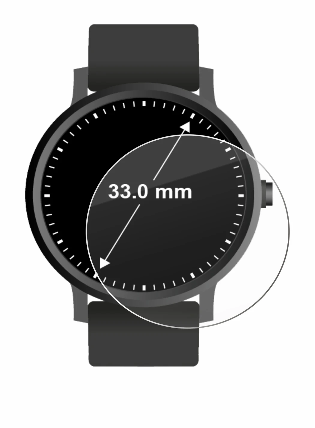 Image of the device Watches (Circular, ø: 33 mm) with a wide variety of screen protectors.
