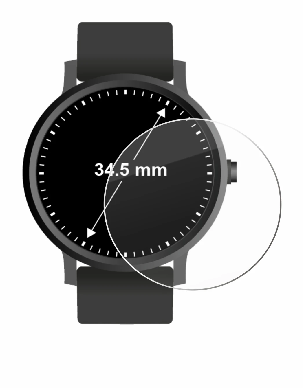 Image of the device Watches (Circular, ø: 34.5 mm) with a wide variety of screen protectors.