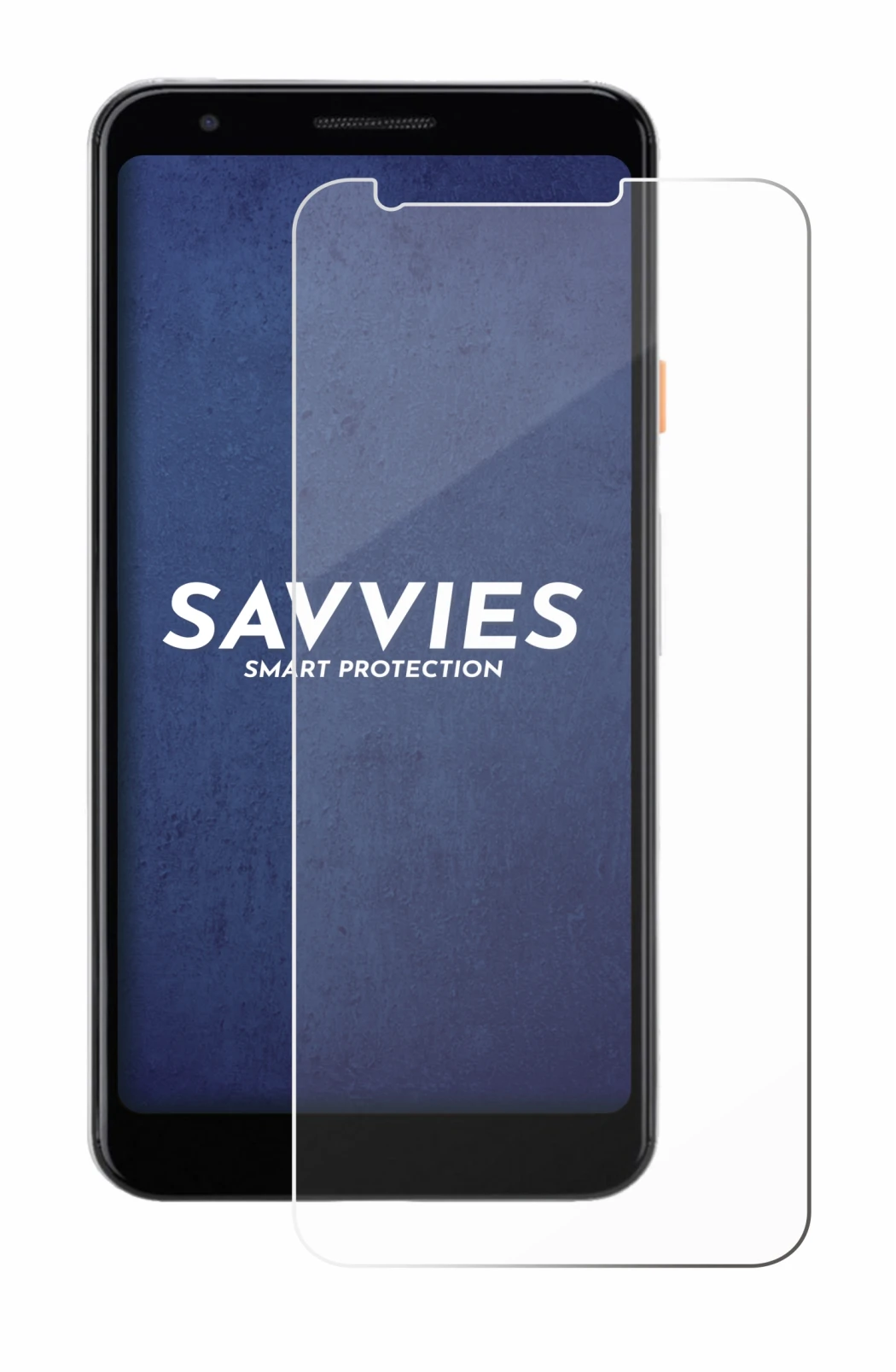 Image of the device Google Pixel 3a with a wide variety of screen protectors.