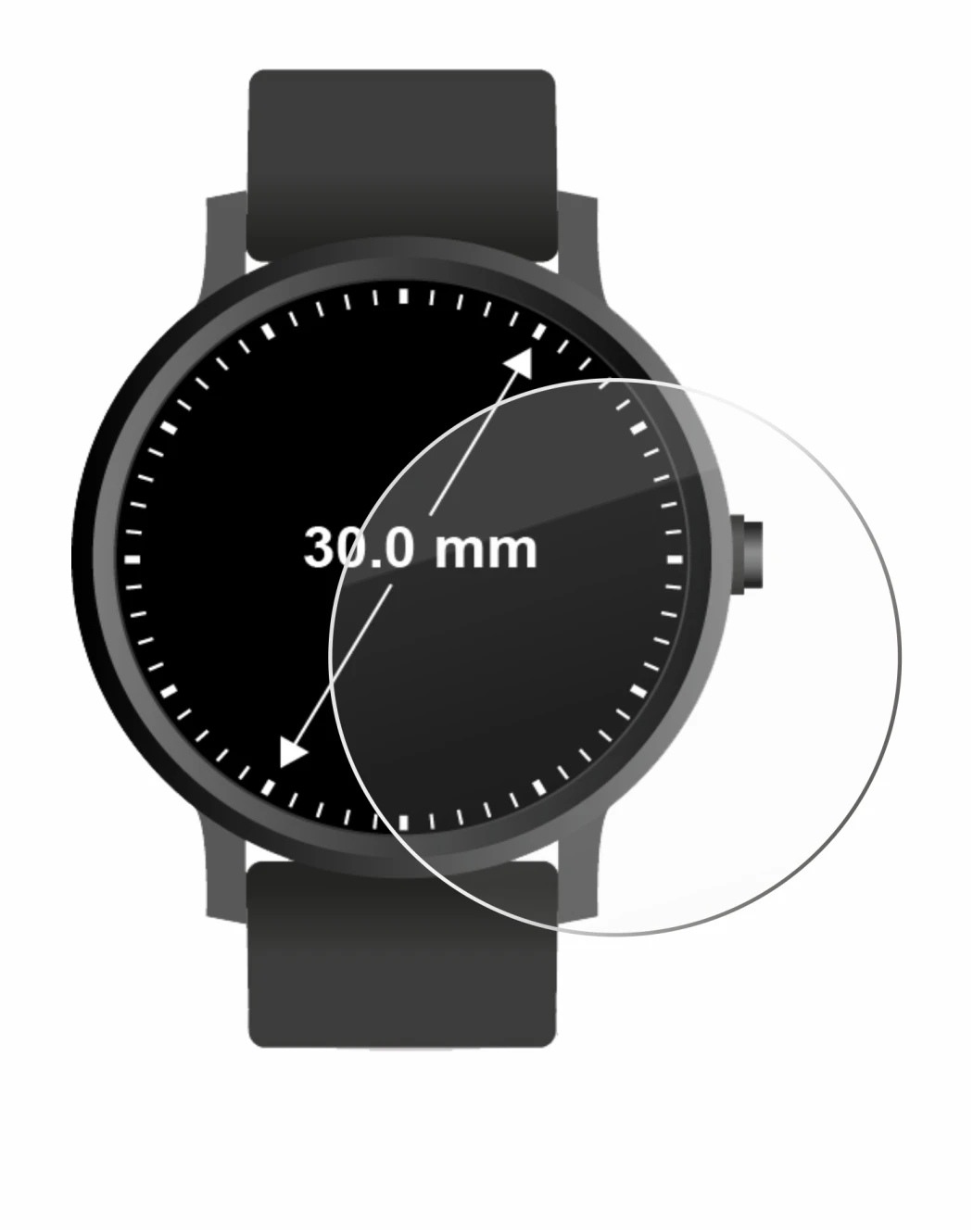 Image of the device Circular Displays (ø: 30 mm) with a wide variety of screen protectors.