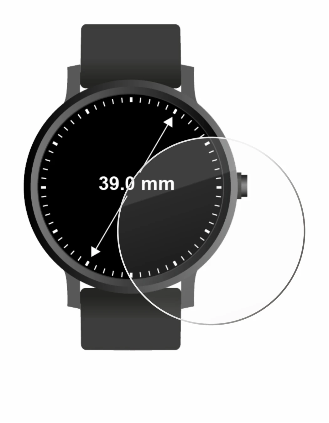 Image of the device Circular Displays (ø: 39 mm) with a wide variety of screen protectors.