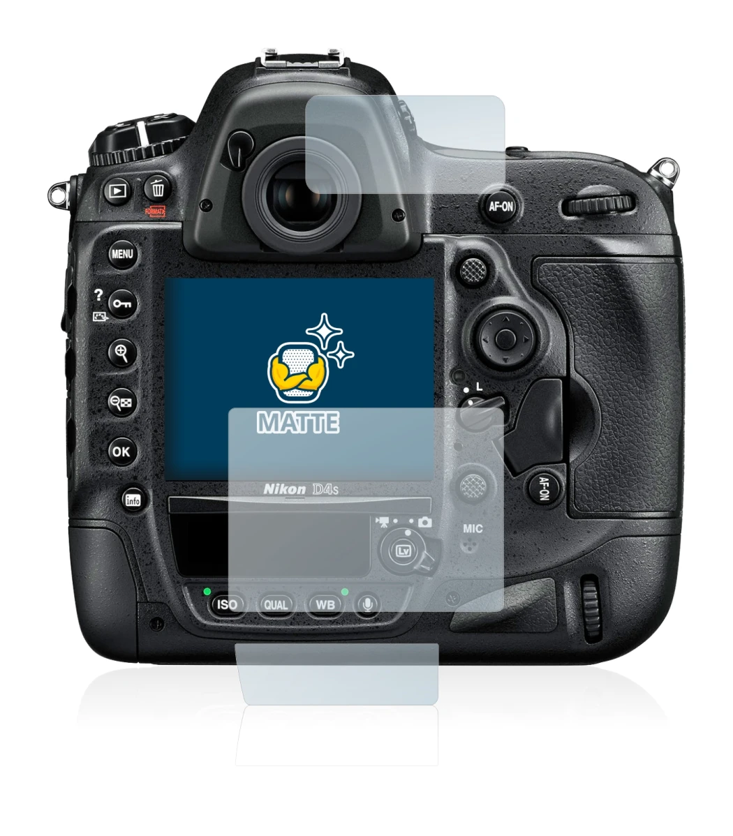 Image of the device Nikon D4S with a wide variety of screen protectors.