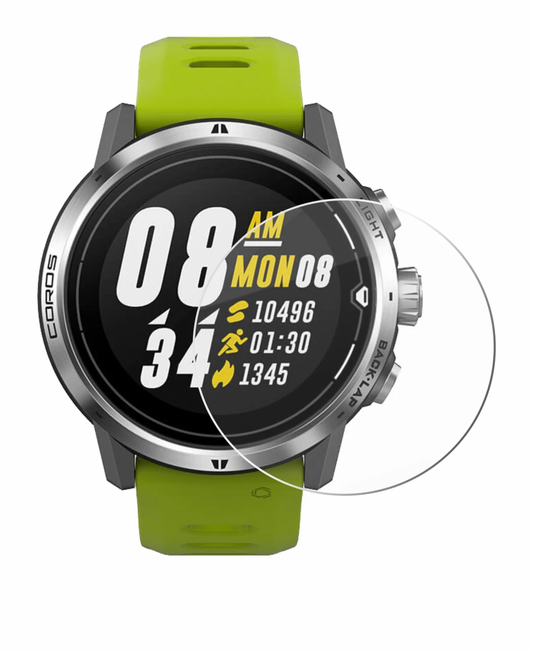 Image of the device Coros Apex Pro with a wide variety of screen protectors.
