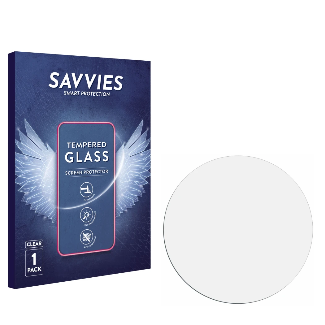 Front side of a product packaging with the brand logo Savvies. Next to it is the corresponding screen protector.