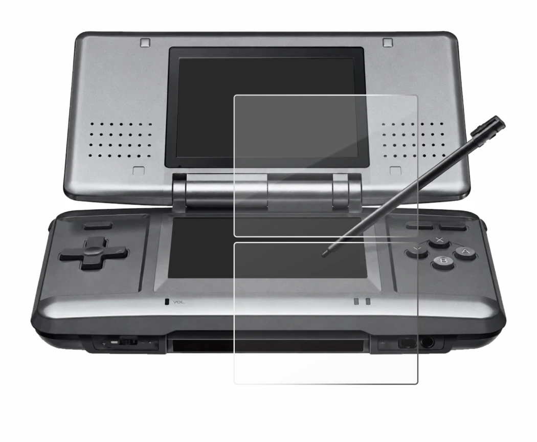 Image of the device Nintendo DS with a wide variety of screen protectors.