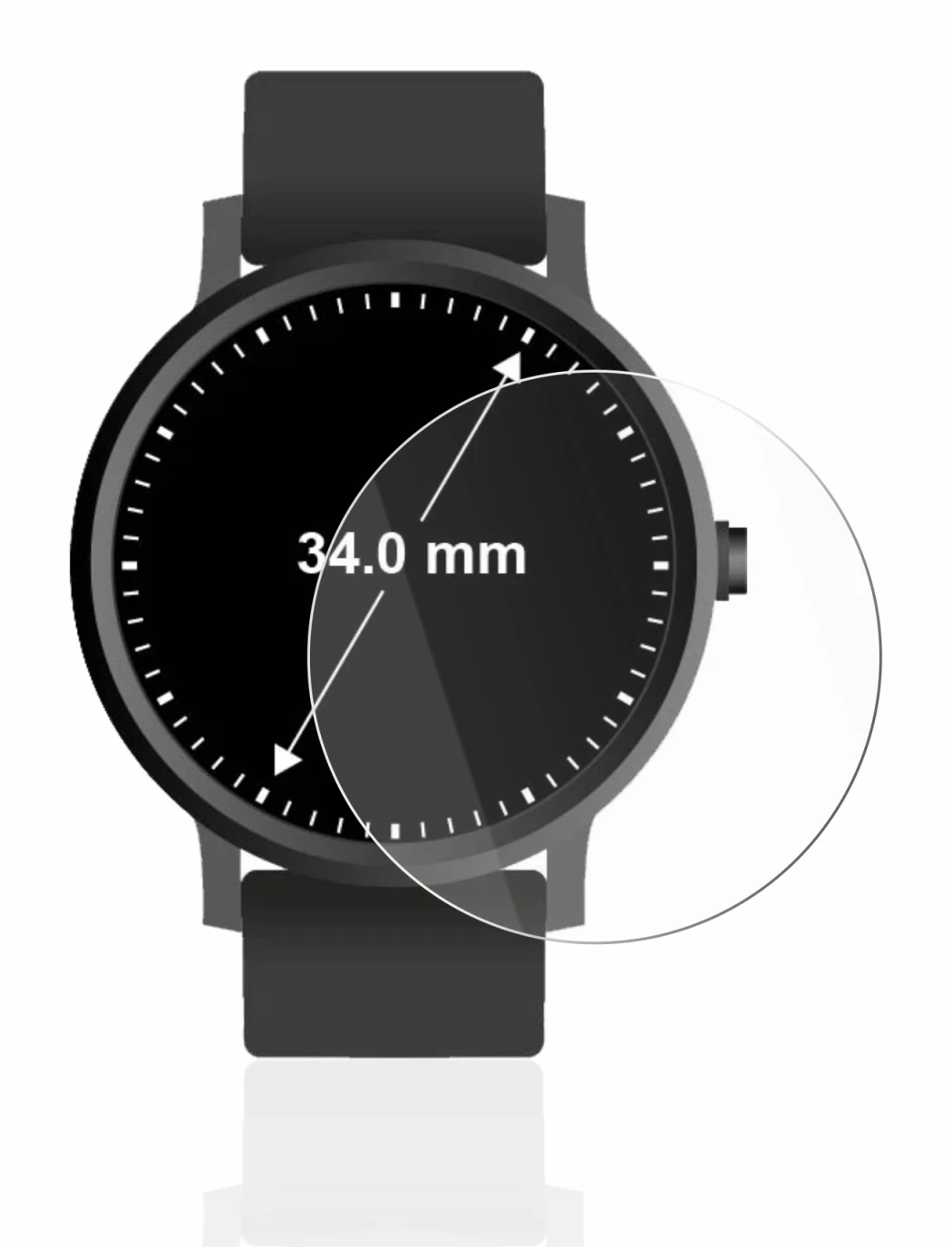 Image of the device Watches (Circular, ø: 34 mm) with a wide variety of screen protectors.