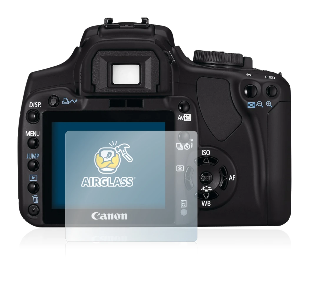 Image of the device Canon EOS 400D with a wide variety of screen protectors.