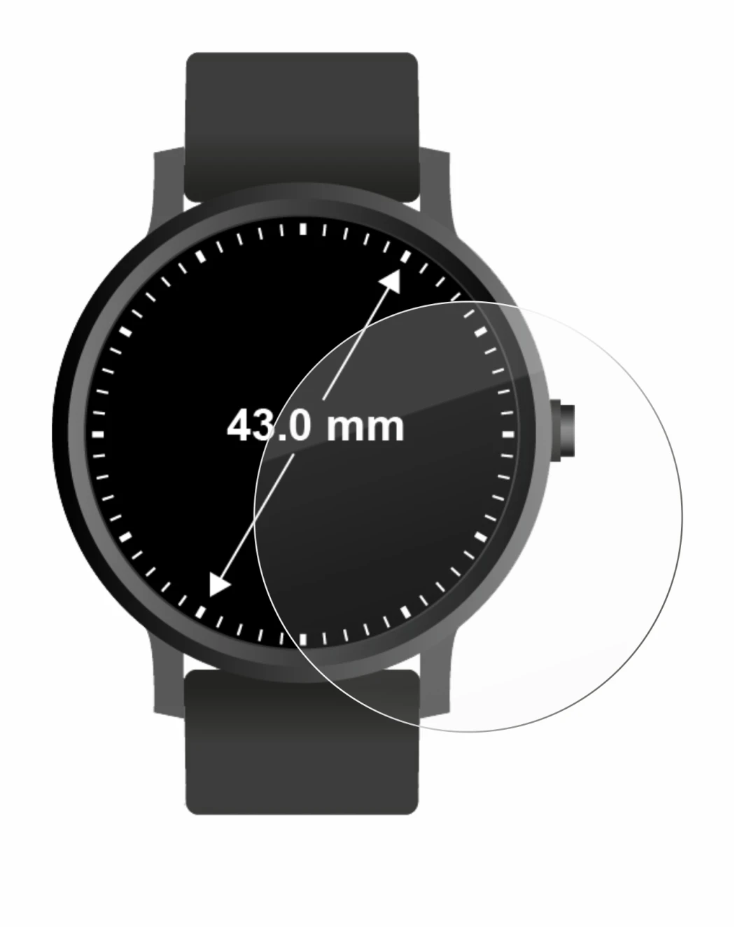 Image of the device Watches (Circular, ø: 43 mm) with a wide variety of screen protectors.