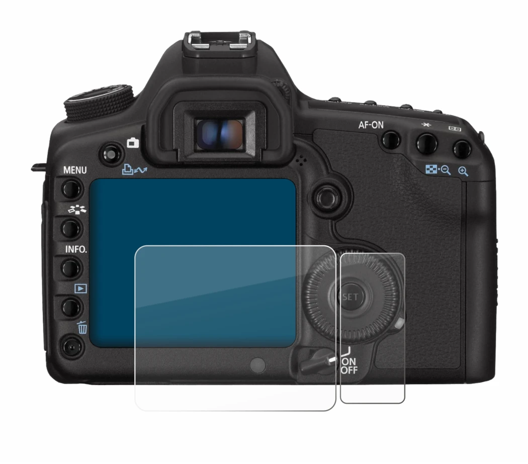 Image of the device Canon EOS 5D Mark II with a wide variety of screen protectors.