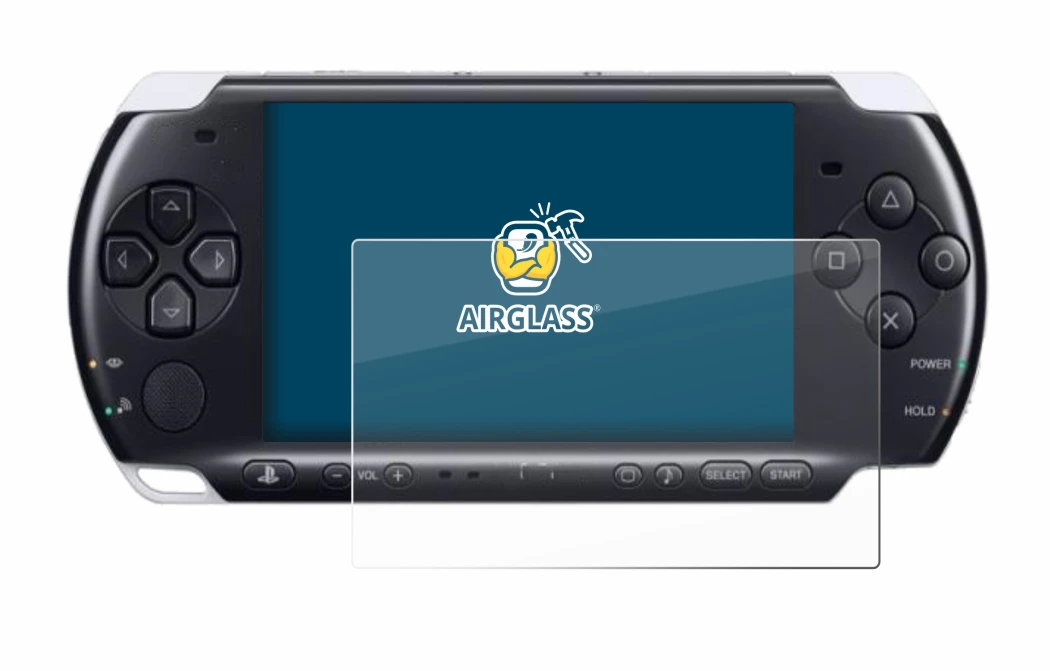 Image of the device Sony PSP 3000 with a wide variety of screen protectors.
