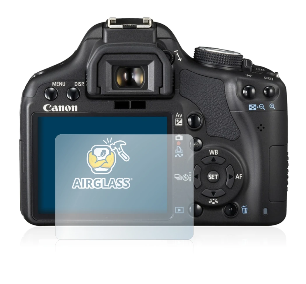Image of the device Canon EOS 500D with a wide variety of screen protectors.