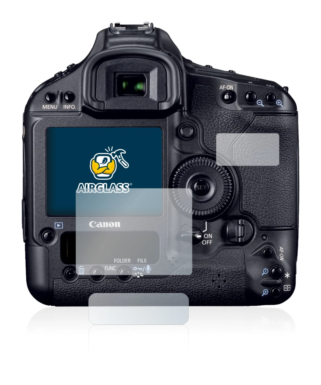 Image of the device Canon EOS 1D Mark IV with a wide variety of screen protectors.