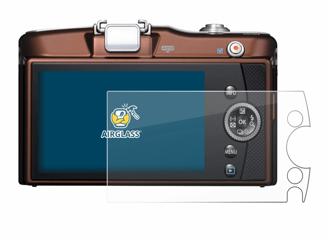 Image of the device Olympus PEN E-PM1 with a wide variety of screen protectors.