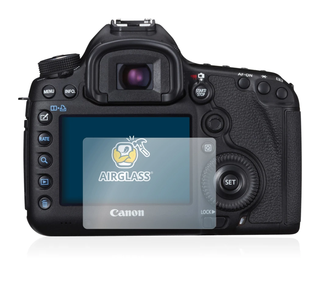 Image of the device Canon EOS 5D Mark III with a wide variety of screen protectors.