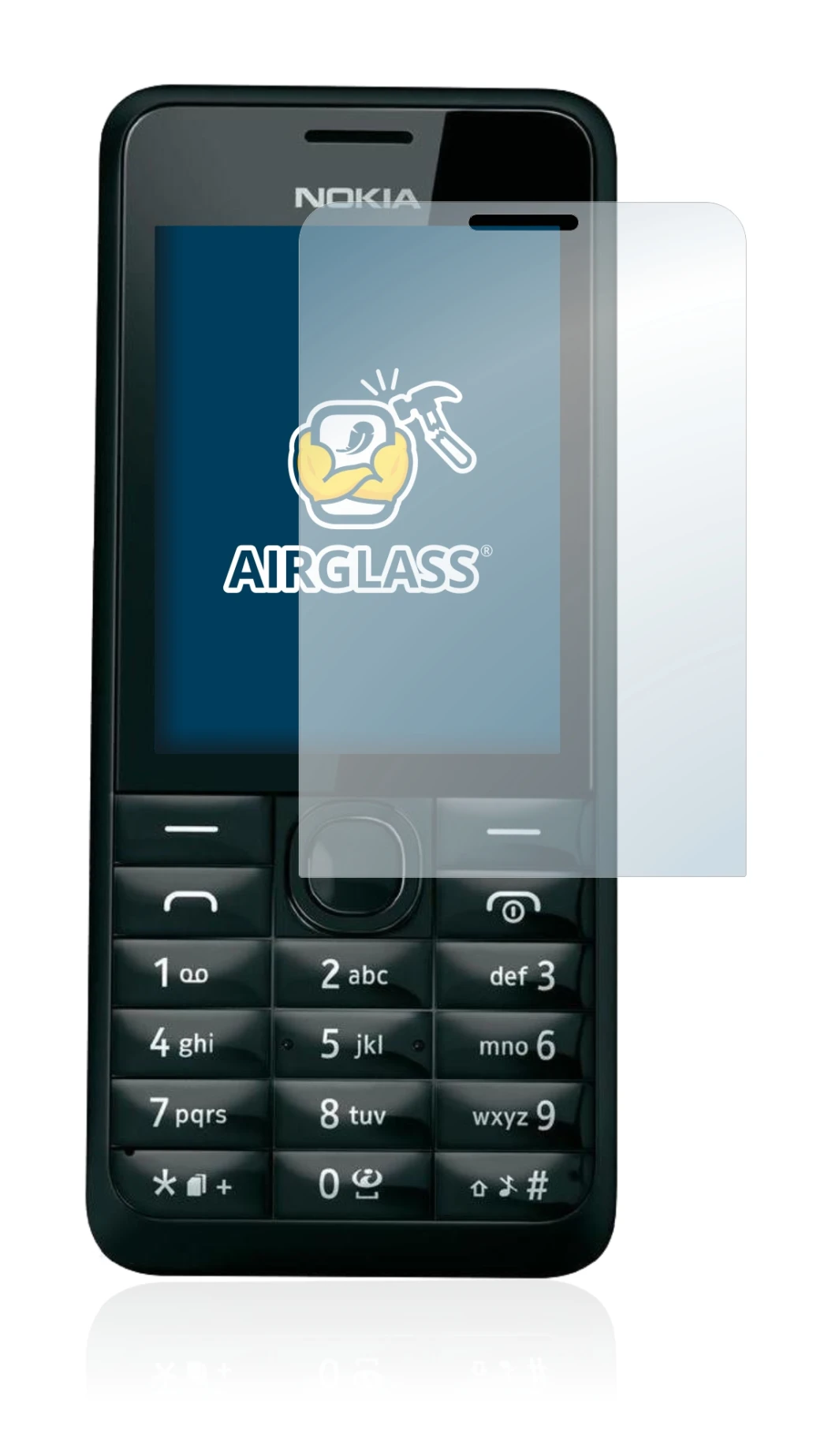Image of the device Nokia 301 with a wide variety of screen protectors.