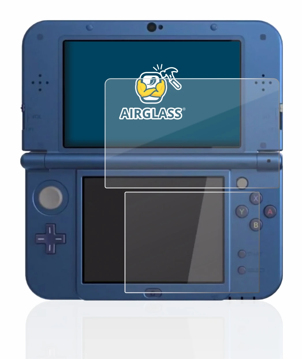 Image of the device Nintendo New 3DS XL with a wide variety of screen protectors.