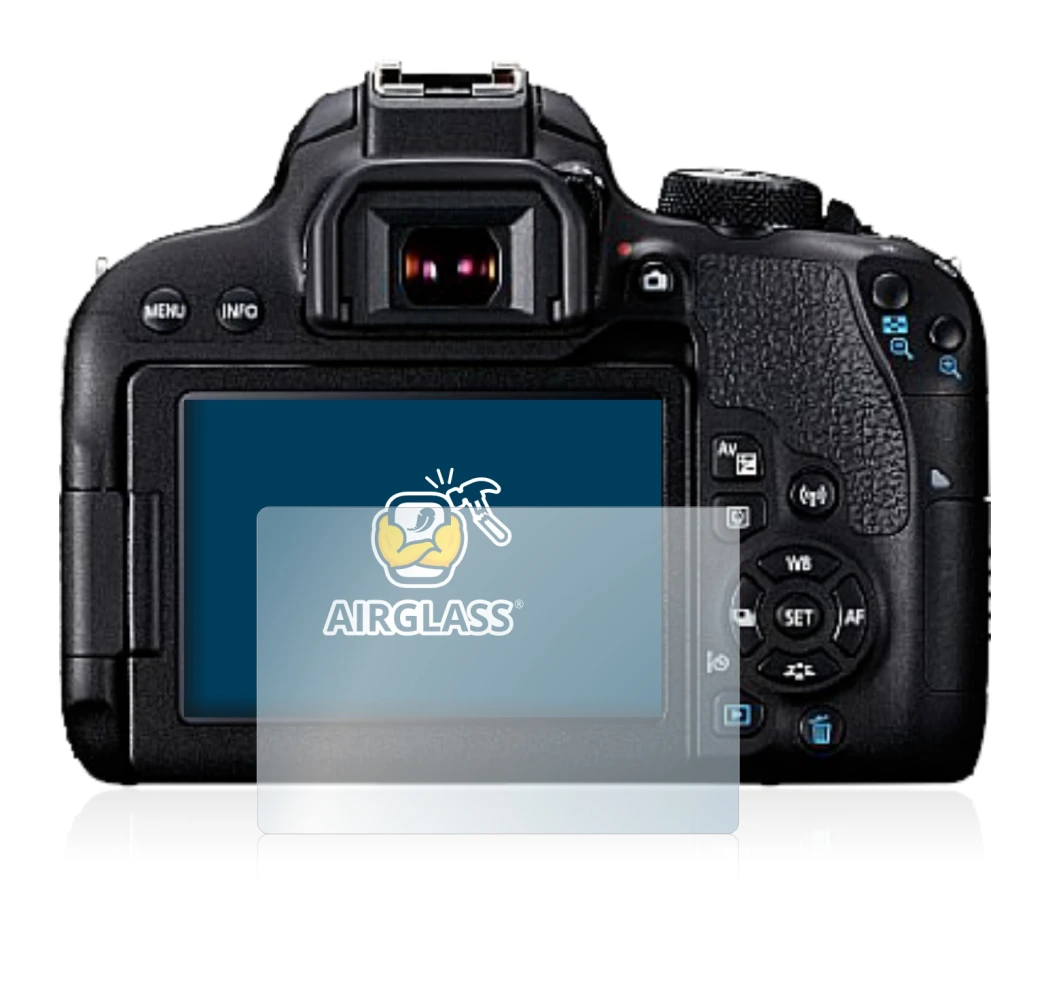 Image of the device Canon EOS 800D with a wide variety of screen protectors.