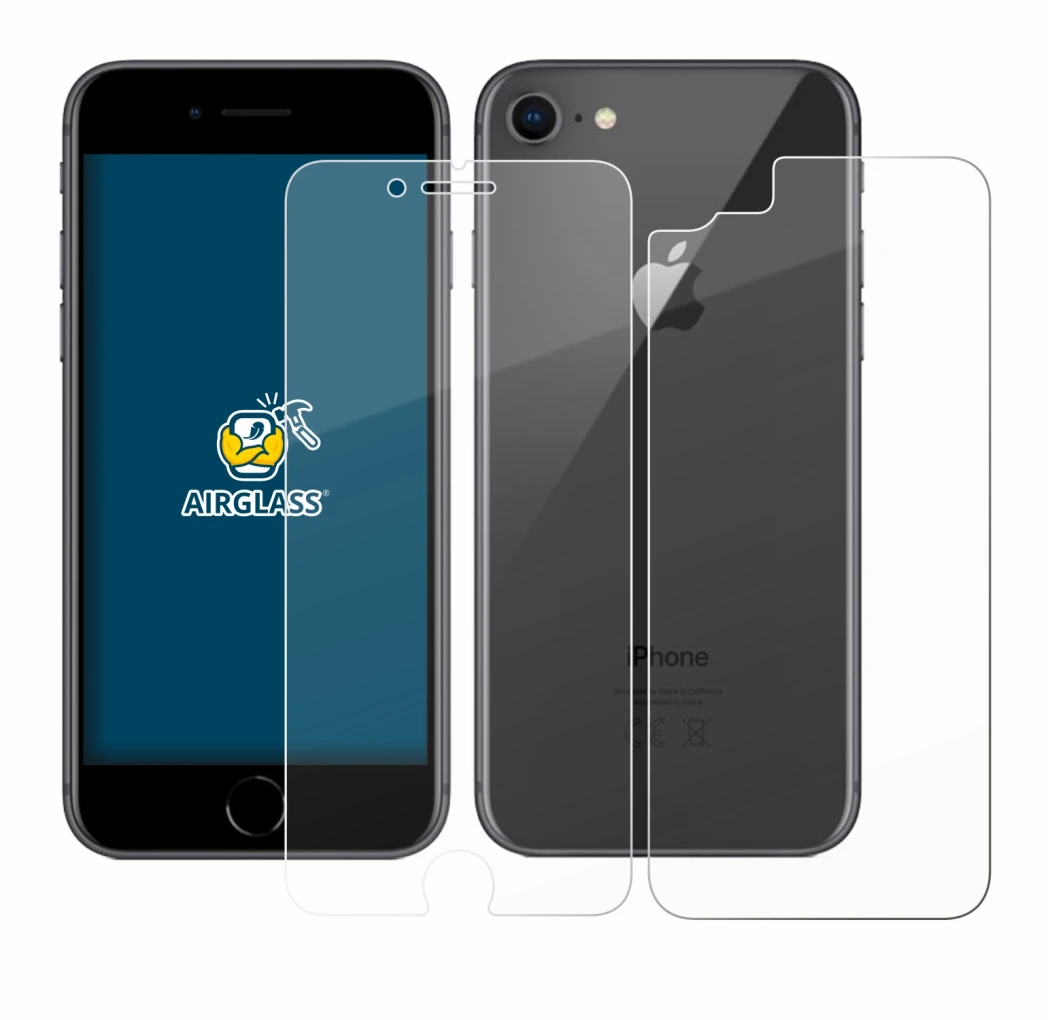 Image of the device Apple iPhone 8 (Front+Back) with a wide variety of screen protectors.