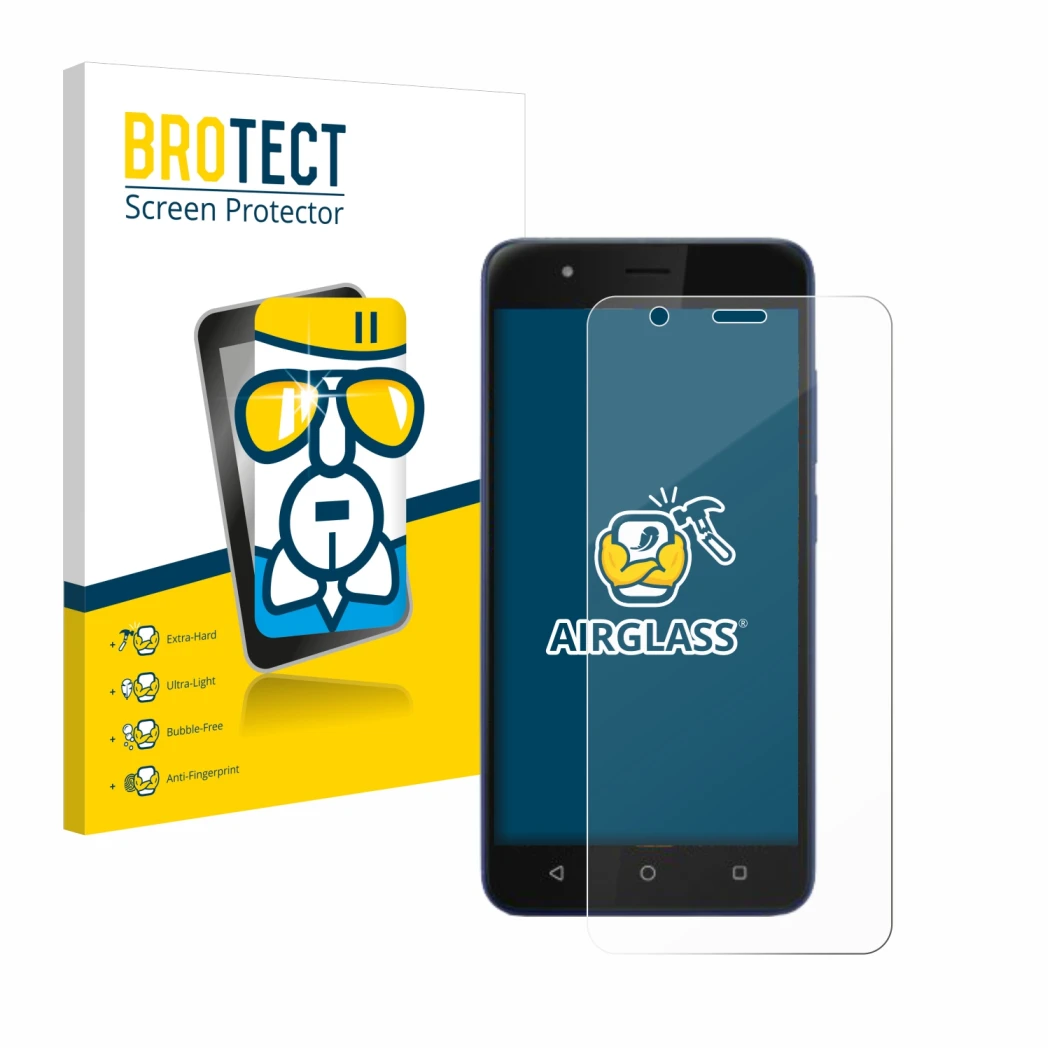 Front side of a product packaging with the brand logo BROTECT. Next to it is the device Gigaset GS270 plus shown with the corr