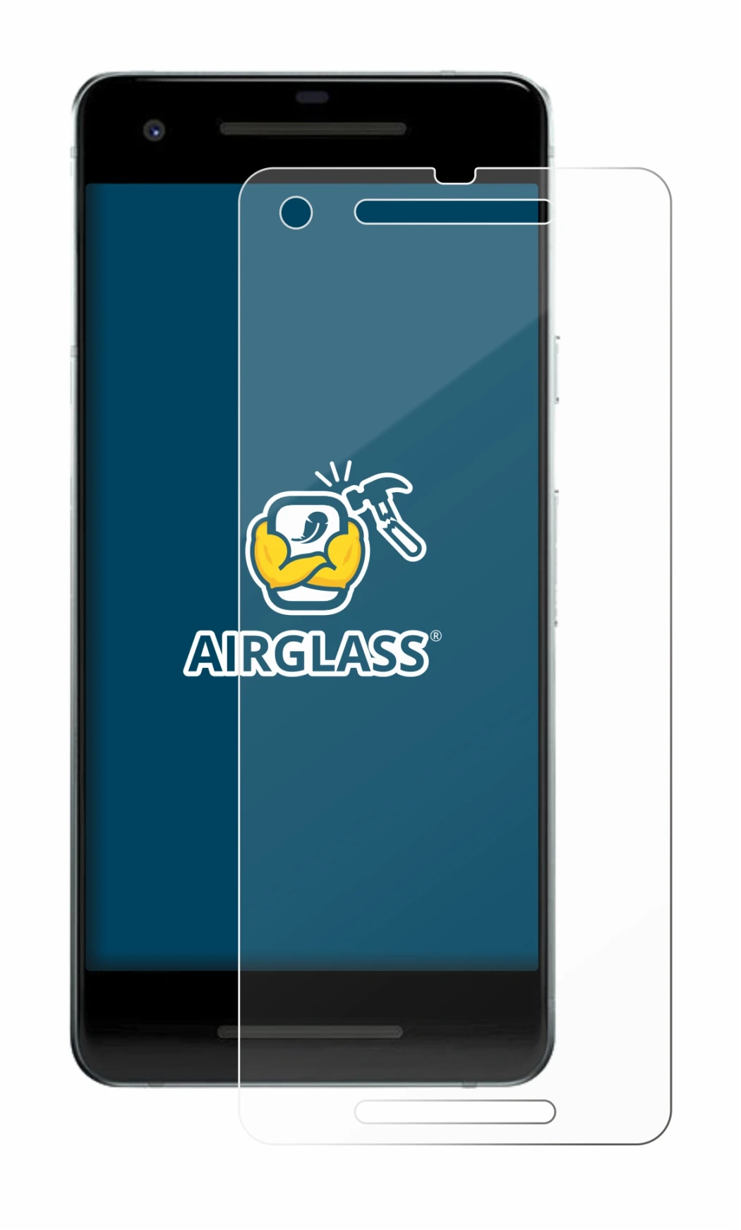 Image of the device Google Pixel 2 with a wide variety of screen protectors.