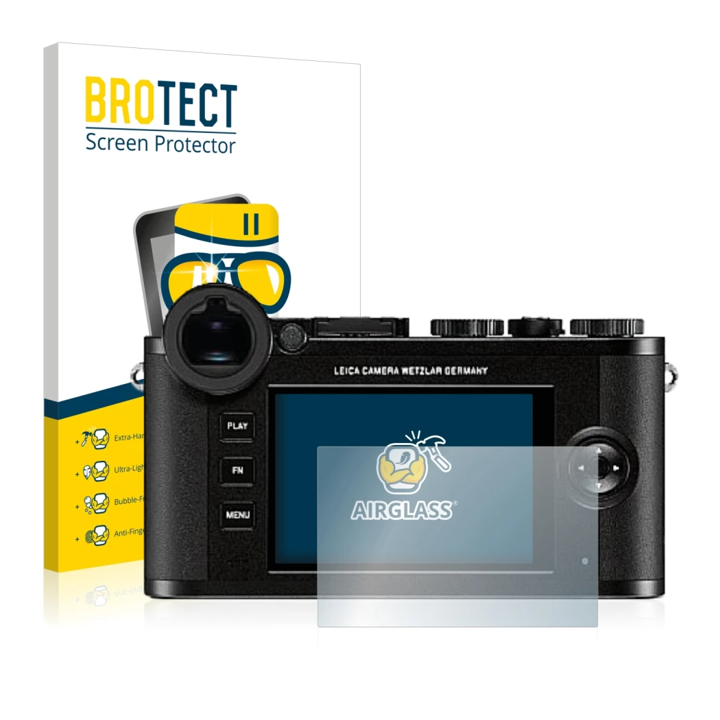 Front side of a product packaging with the brand logo BROTECT. Next to it is the device Leica CL shown with the corresponding 