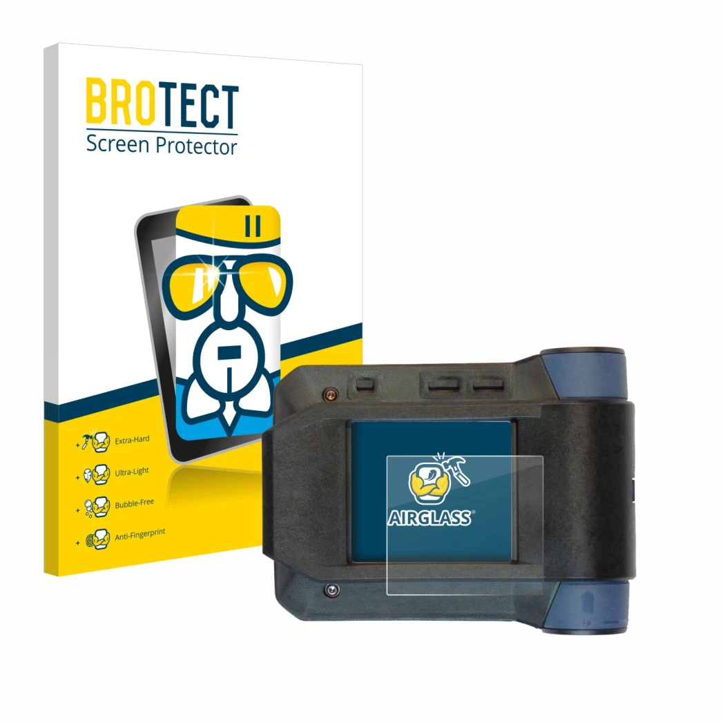 Front side of a product packaging with the brand logo BROTECT. Next to it is the device Swissphone s.Quad X15 shown with the c