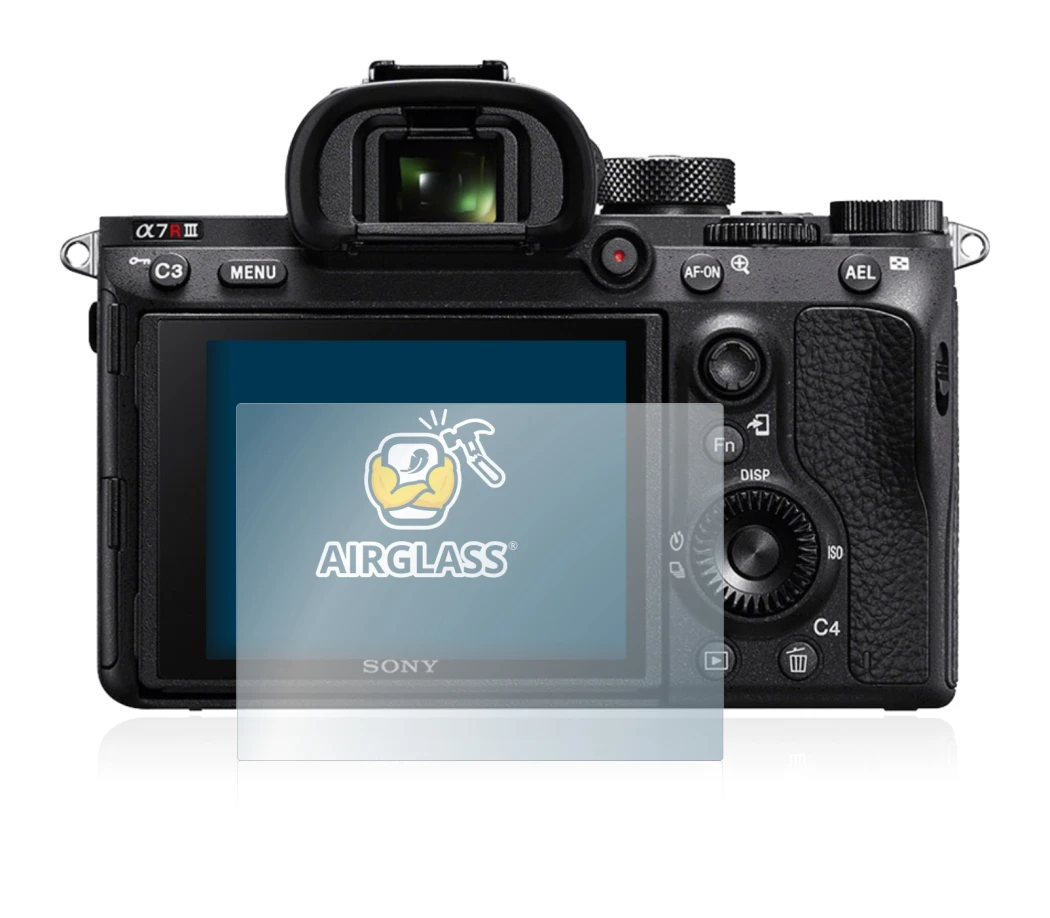 Image of the device Sony Alpha 7R III with a wide variety of screen protectors.