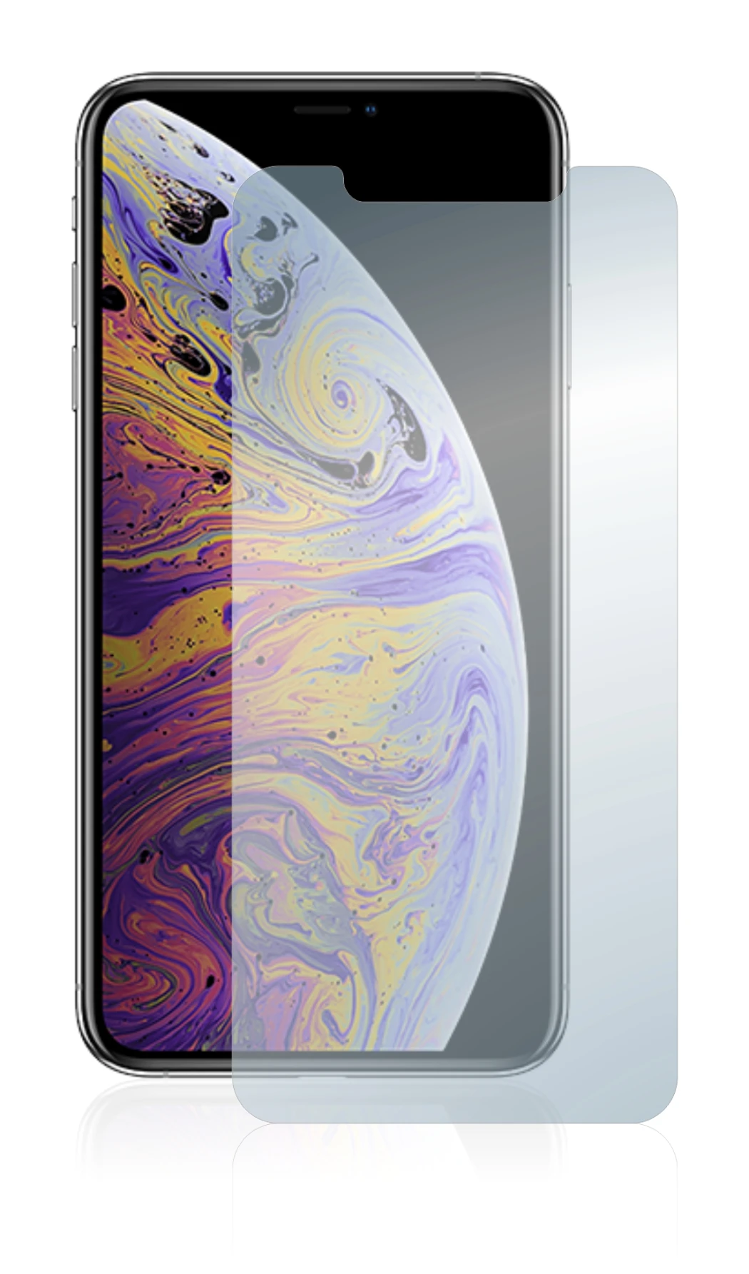 Image of the device Apple iPhone Xs Max with a wide variety of screen protectors.