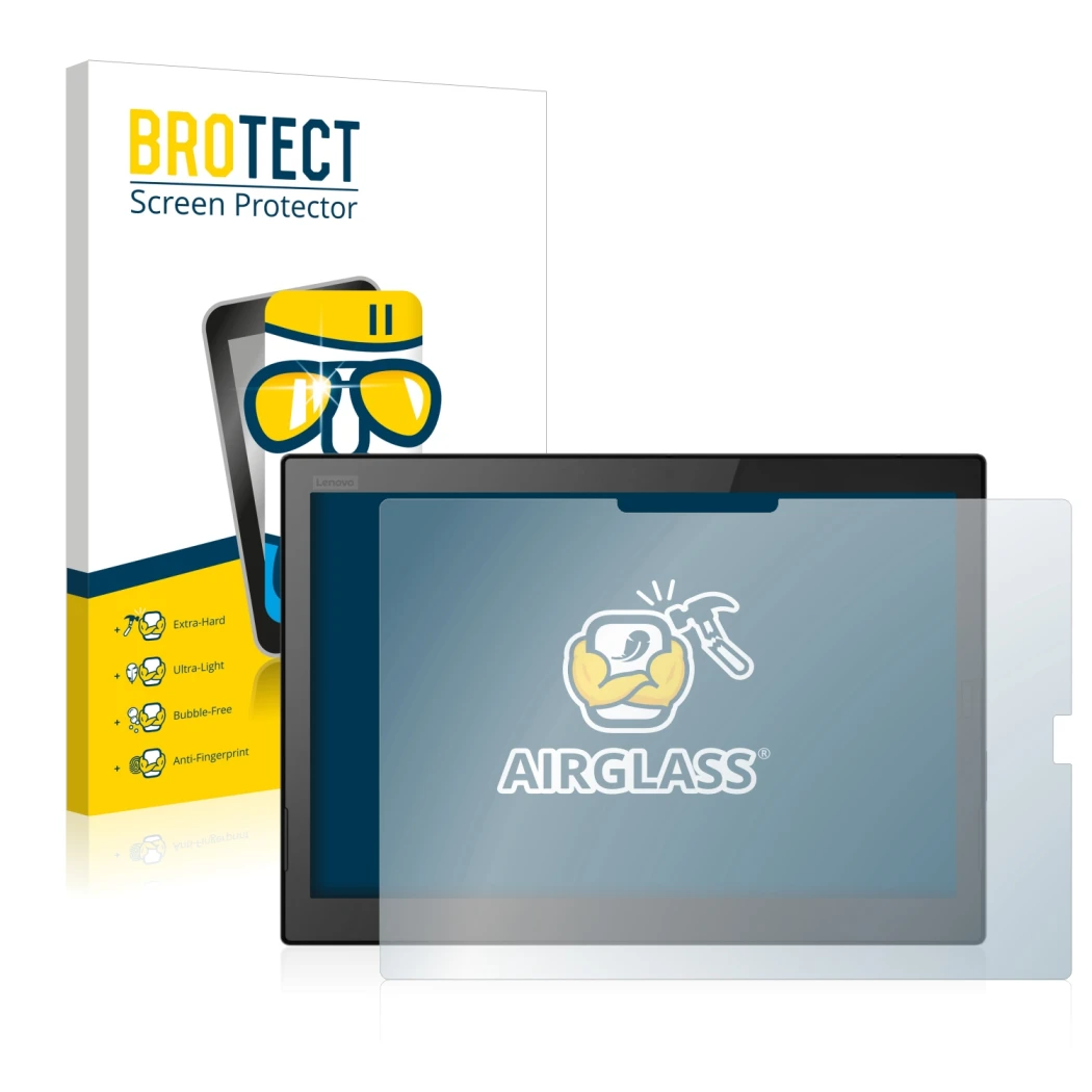 Front side of a product packaging with the brand logo BROTECT. Next to it is the device Lenovo ThinkPad X1 Tablet (3.Gen) show